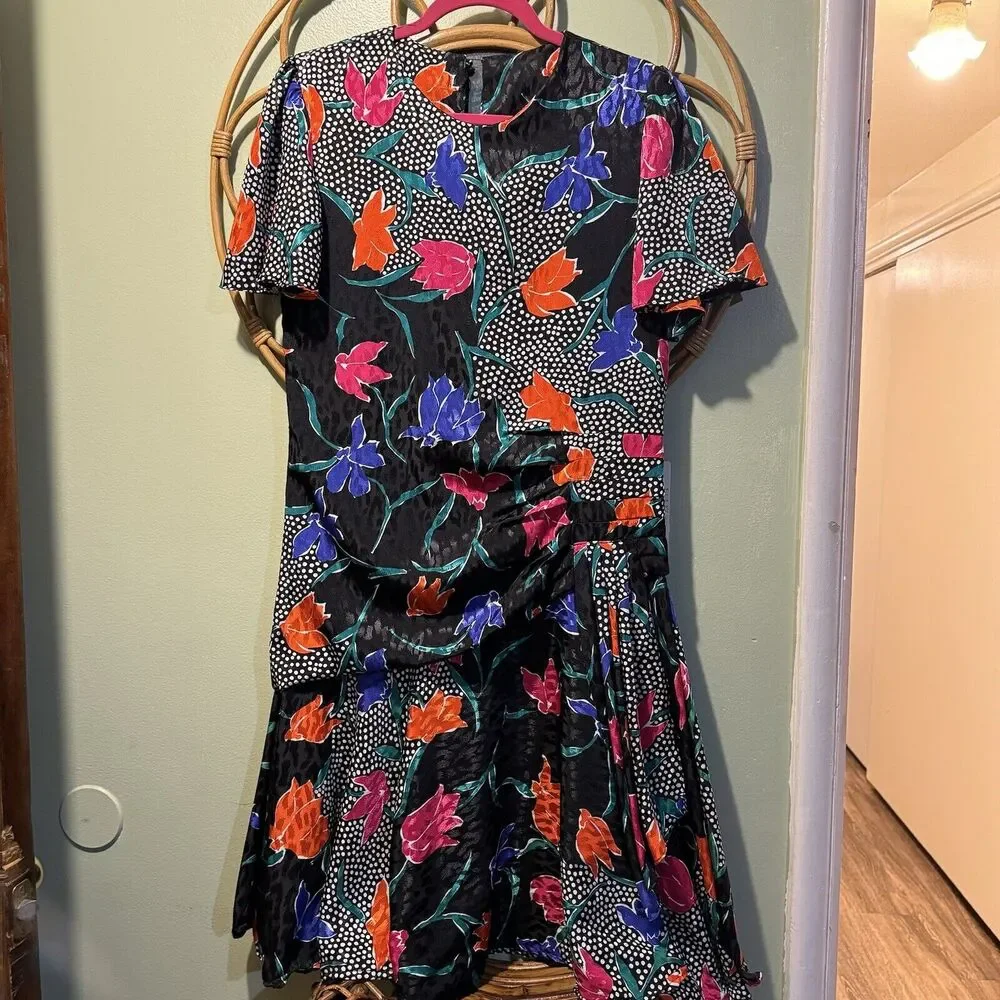 Mr Eli of Miami Summer Floral Polka Dot Ruffle Dress Vintage 80s Women's Size 10